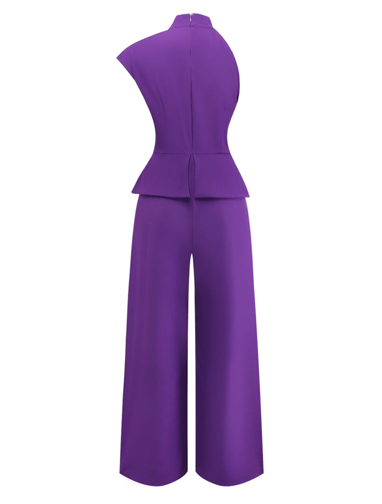 Tuta lunga attillata con maniche irregolari viola anni '80