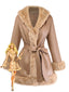 Cappotto in similpelle con collo in pelliccia sintetica cachi anni '40