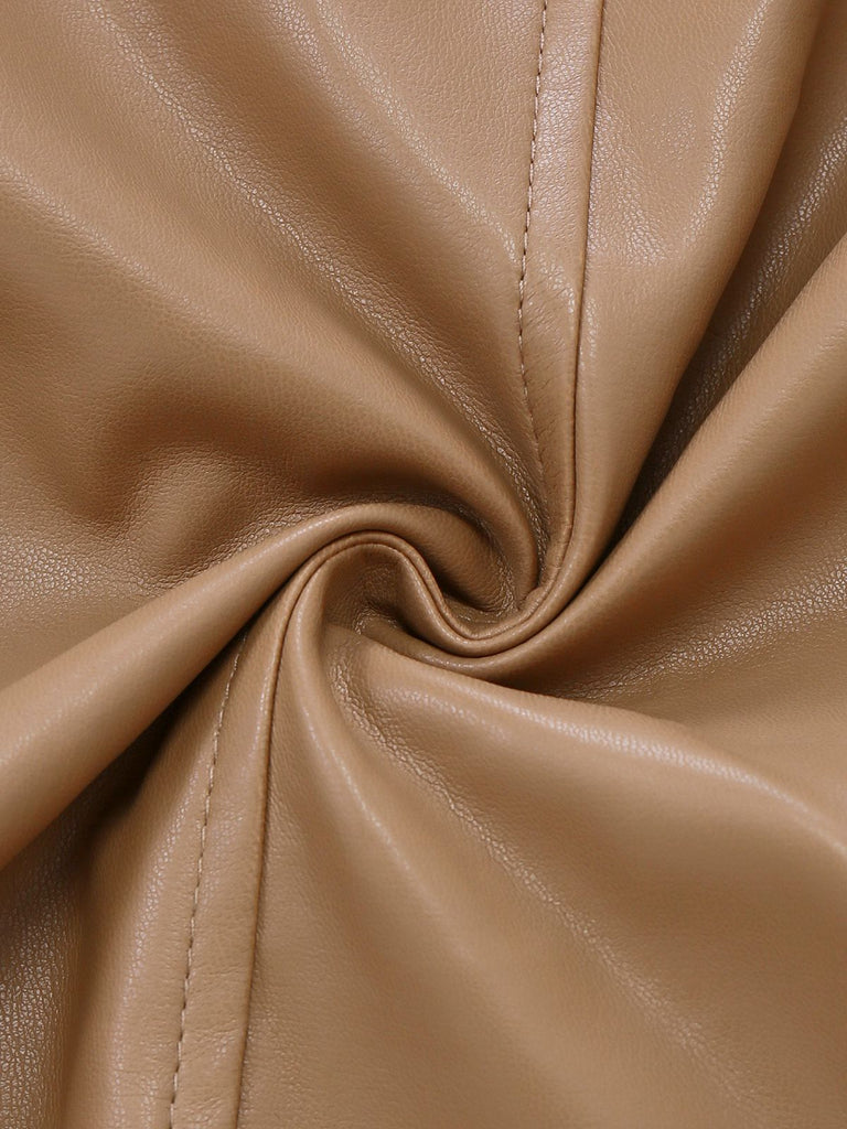 Cappotto in similpelle con collo in pelliccia sintetica cachi anni '40