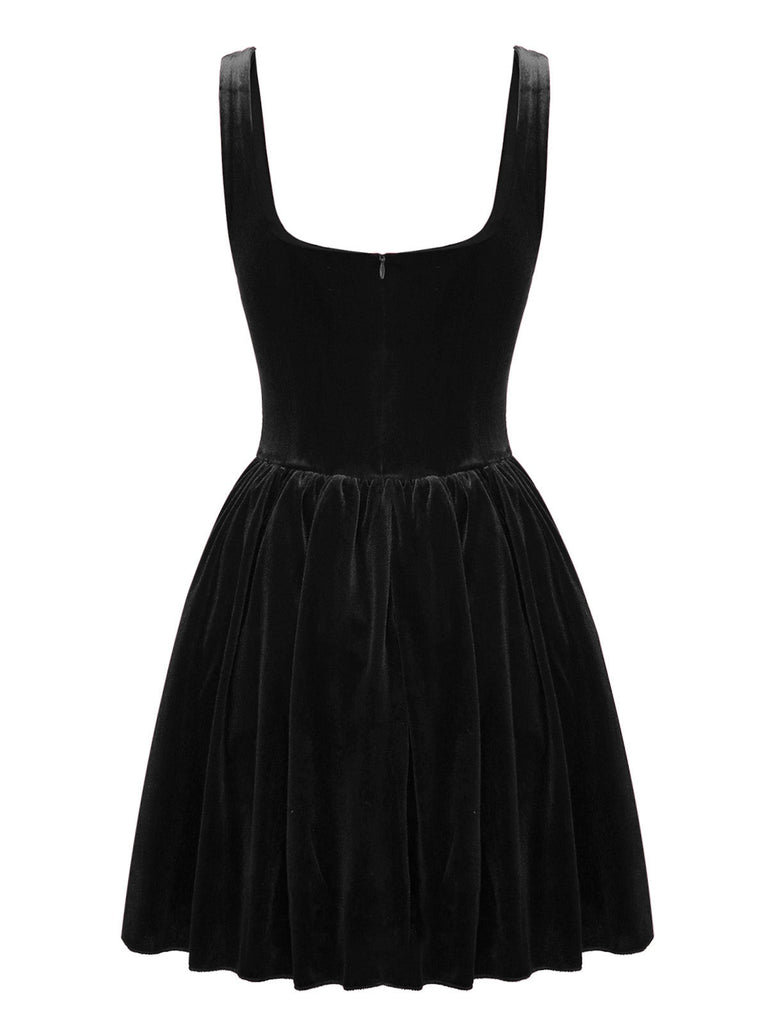 Mini abito in velluto con scollo quadrato anni '70