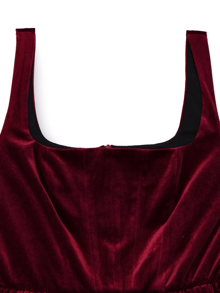 Mini abito in velluto con scollo quadrato anni '70