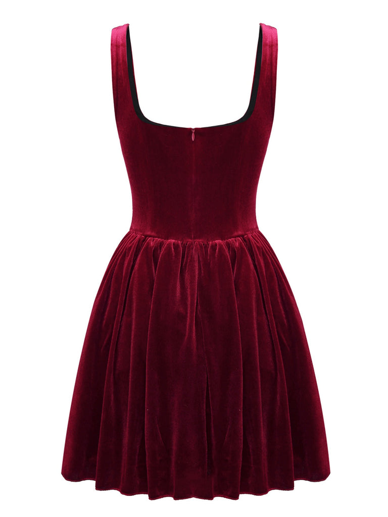 Mini abito in velluto con scollo quadrato anni '70