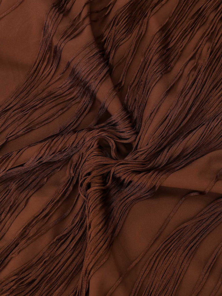 Abito senza maniche con frange in tinta unita caffè anni '20