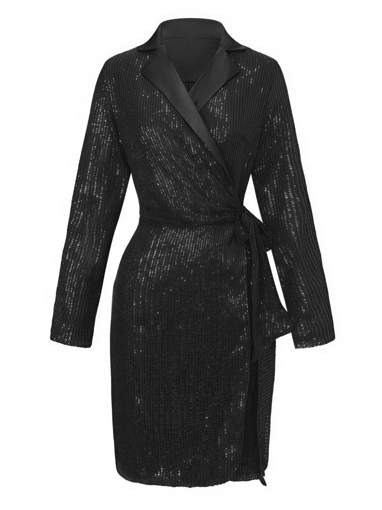 Giacca lunga con risvolto e paillettes con cintura anni '60