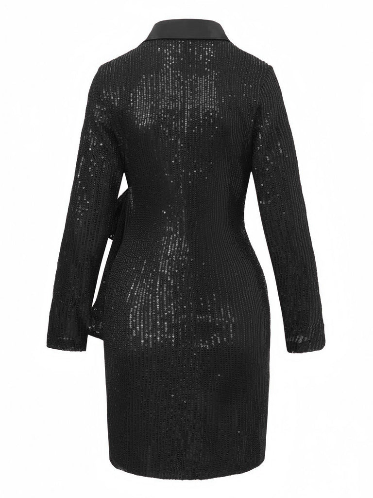 Giacca lunga con risvolto e paillettes con cintura anni '60