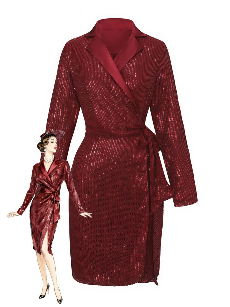 Giacca lunga con risvolto e paillettes con cintura anni '60