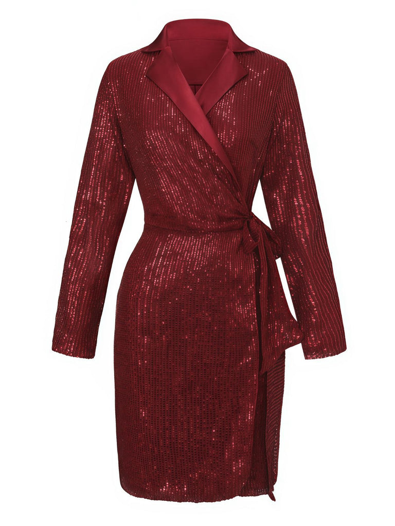 Giacca lunga con risvolto e paillettes con cintura anni '60