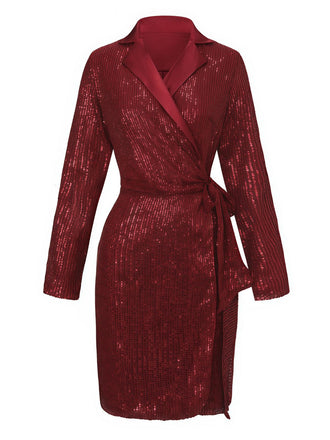 Giacca lunga con risvolto e paillettes con cintura anni '60