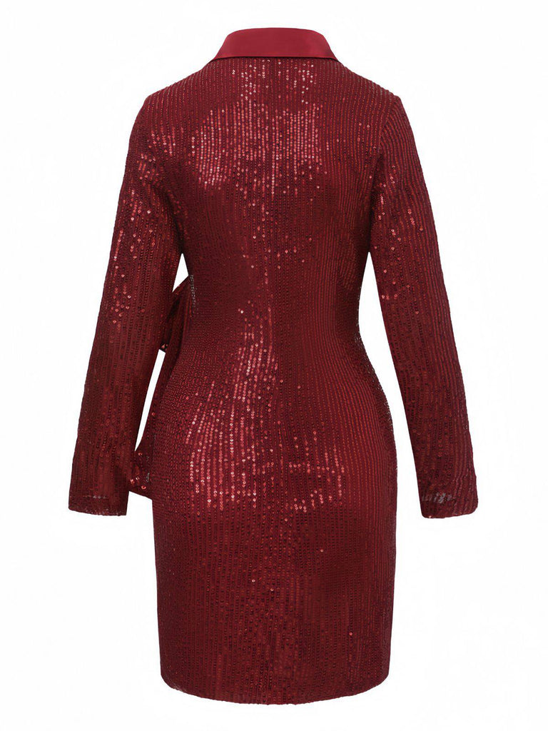 Giacca lunga con risvolto e paillettes con cintura anni '60