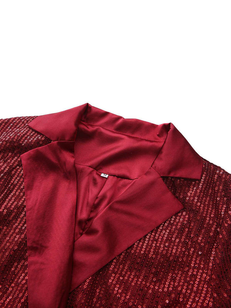 Giacca lunga con risvolto e paillettes con cintura anni '60