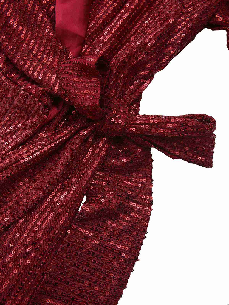 Giacca lunga con risvolto e paillettes con cintura anni '60