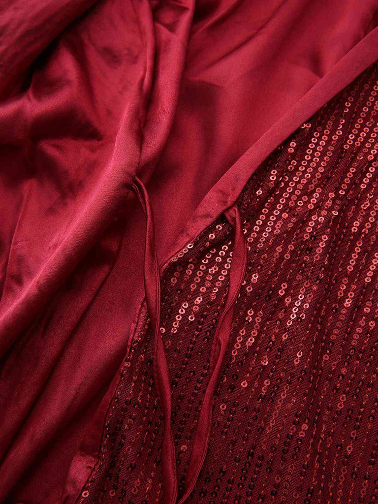 Giacca lunga con risvolto e paillettes con cintura anni '60