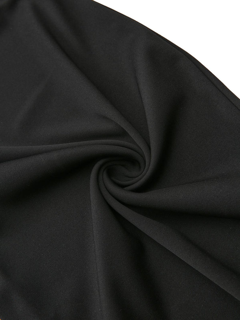 Tuta lunga con stampa floreale 3D e maniche annodate nero anni '50