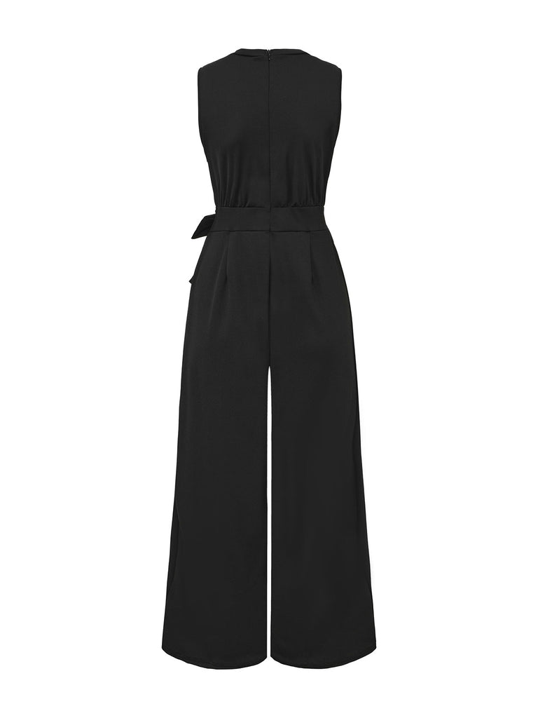 Tuta lunga con perline di perle e cintura a fiocco nero anni '50