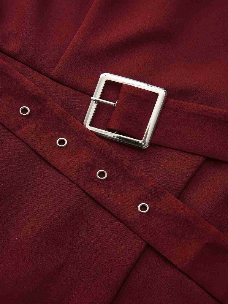 Abito con collo alto e cintura e tasca anni '40