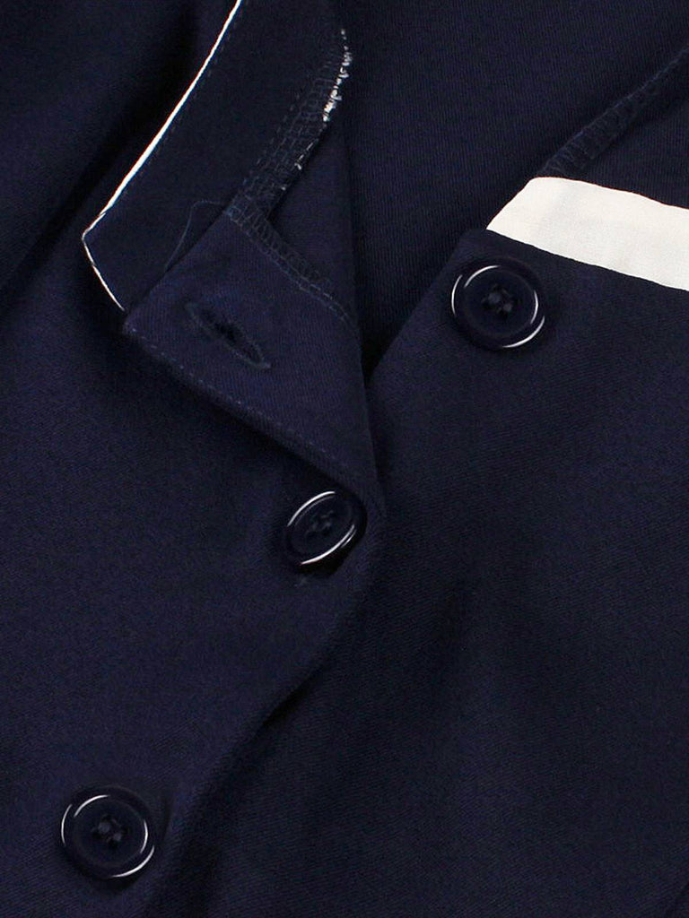 Abito con scollo quadrato e cintura in stile nautico blu navy anni '50