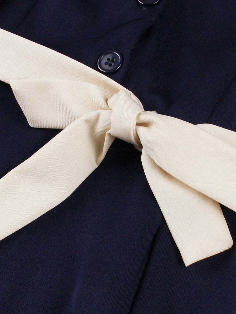 Abito con scollo quadrato e cintura in stile nautico blu navy anni '50