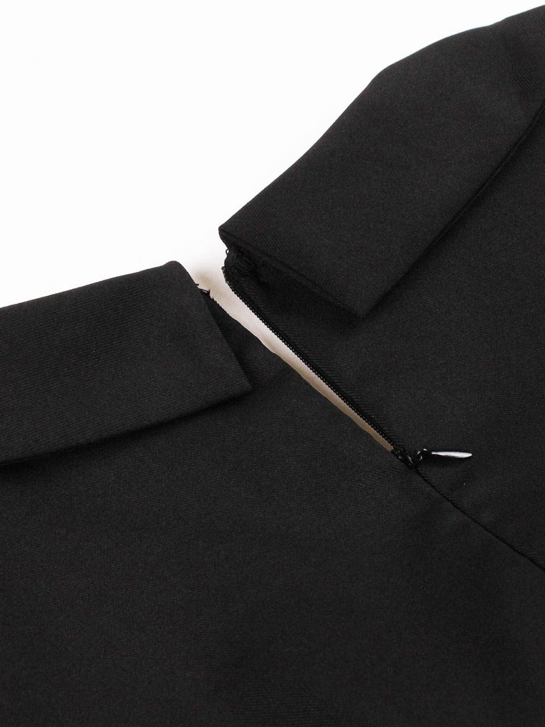 Abito a ruota con revers a rosa 3D nero anni '50