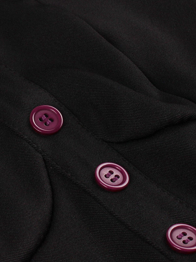 Abito a ruota stile gatto con spalline larghe rosso violaceo anni '50