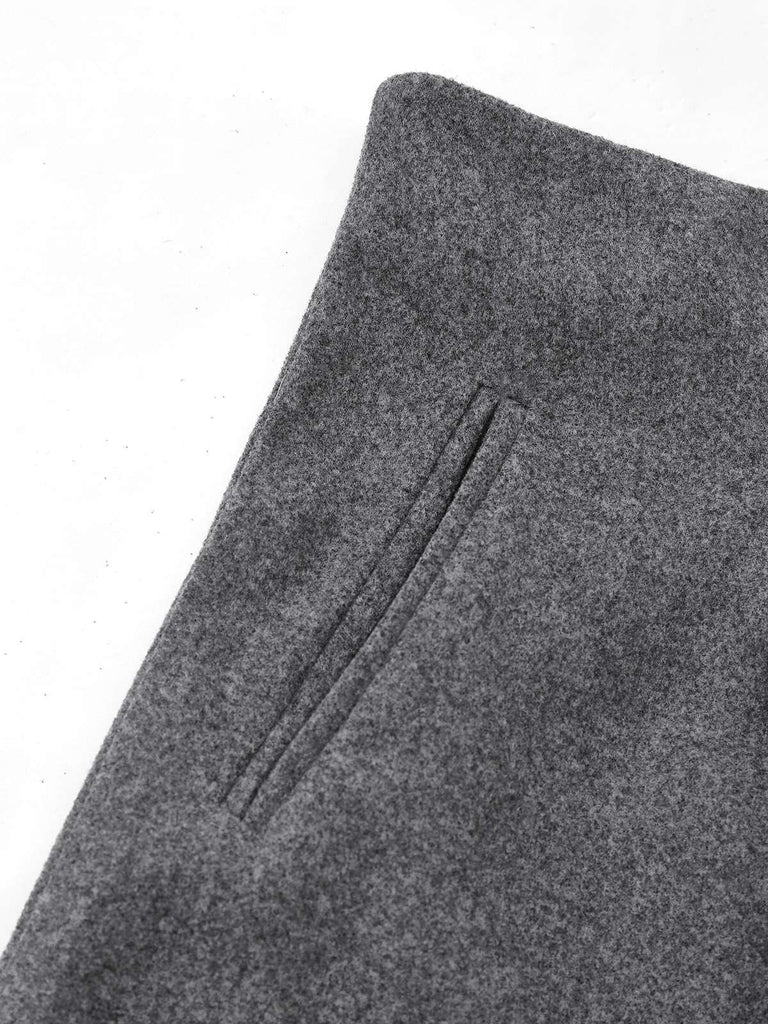 2PCS Blazer con revers e gonna a pieghe a trapezio grigio anni '40