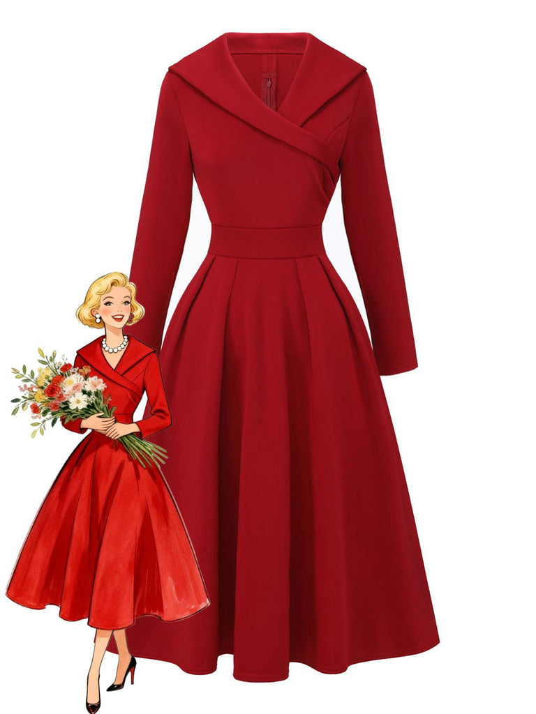 Abito a ruota con revers a vita alta anni '50