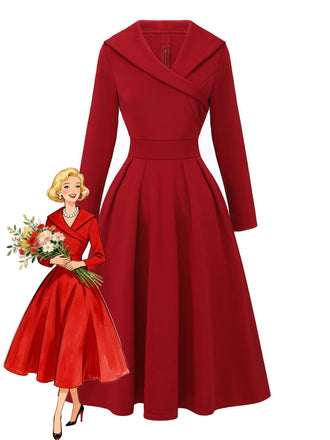 Abito a ruota con revers a vita alta anni '50