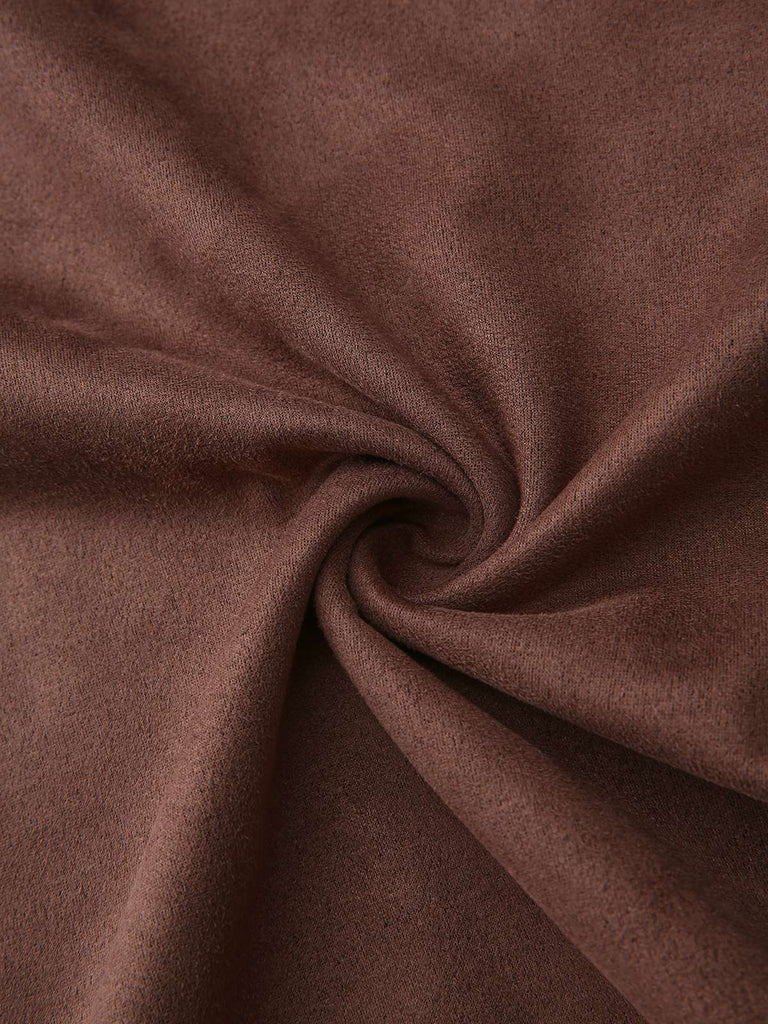 Abito a maniche lunghe con scollo tondo e cintura marrone anni '70