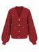 Cardigan largo in maglia con perline di perle rosse anni '50