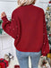 Cardigan largo in maglia con perline di perle rosse anni '50