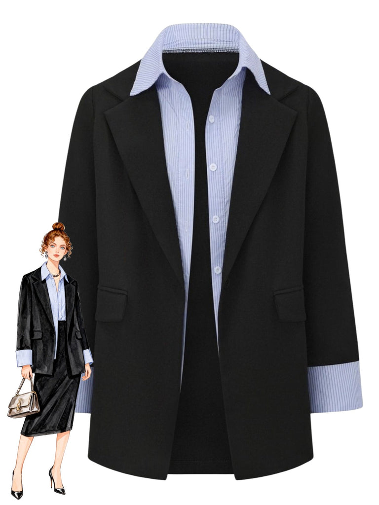 Blazer finto a due pezzi con revers a righe nero anni '50