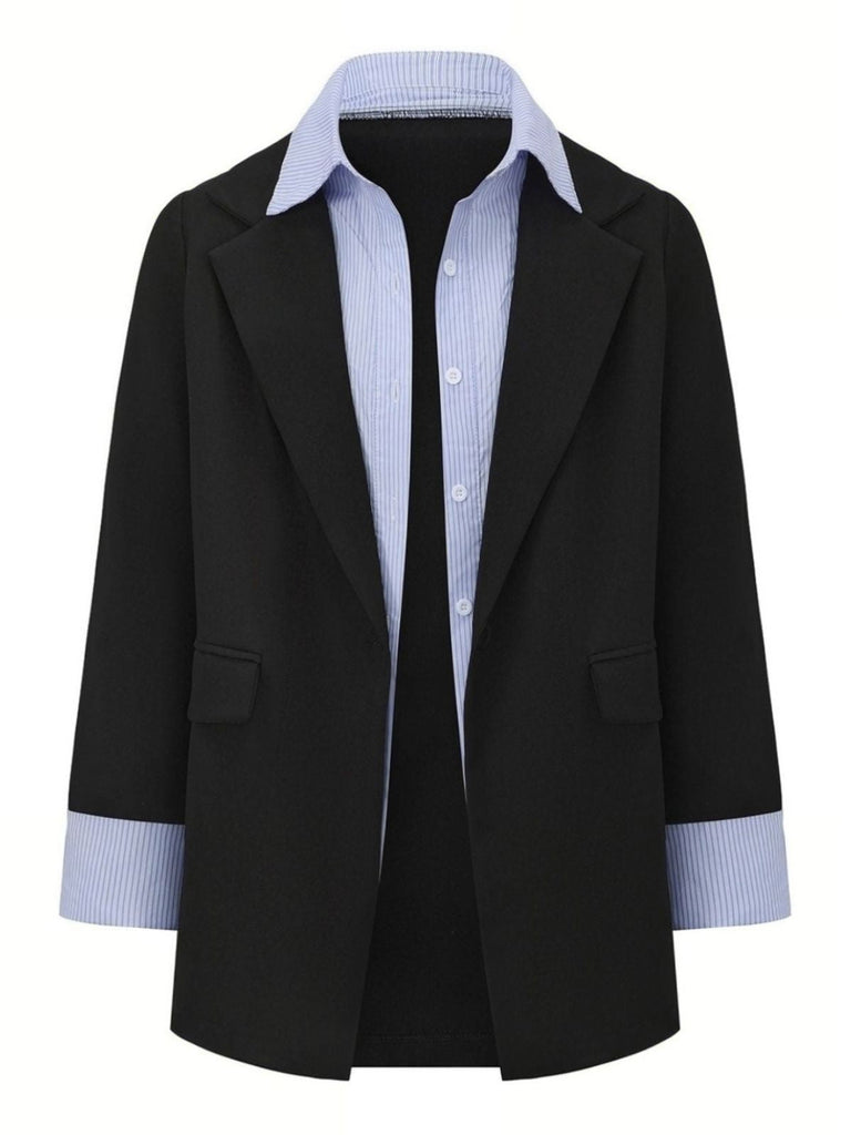 Blazer finto a due pezzi con revers a righe nero anni '50