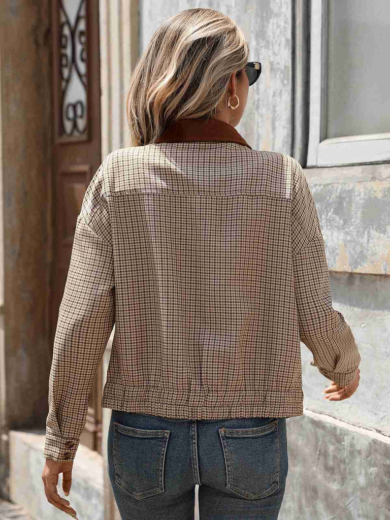 Giacca con cerniera a quadri con risvolto marrone anni '50