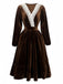 Abito in velluto patchwork di pizzo marrone anni '40