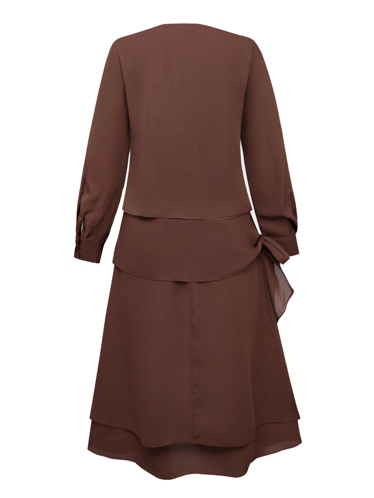 Abito con fiocco e cintura in vita marrone anni '20