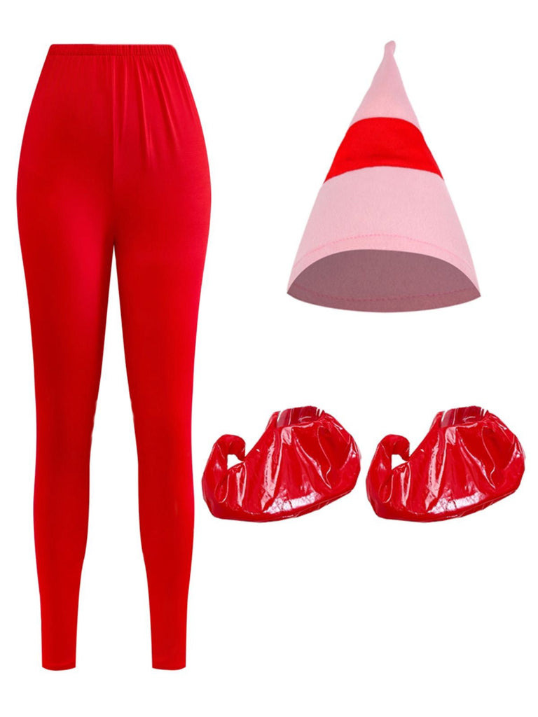 Completo con abito con orlo in peluche da elfo di Natale rosa anni '50