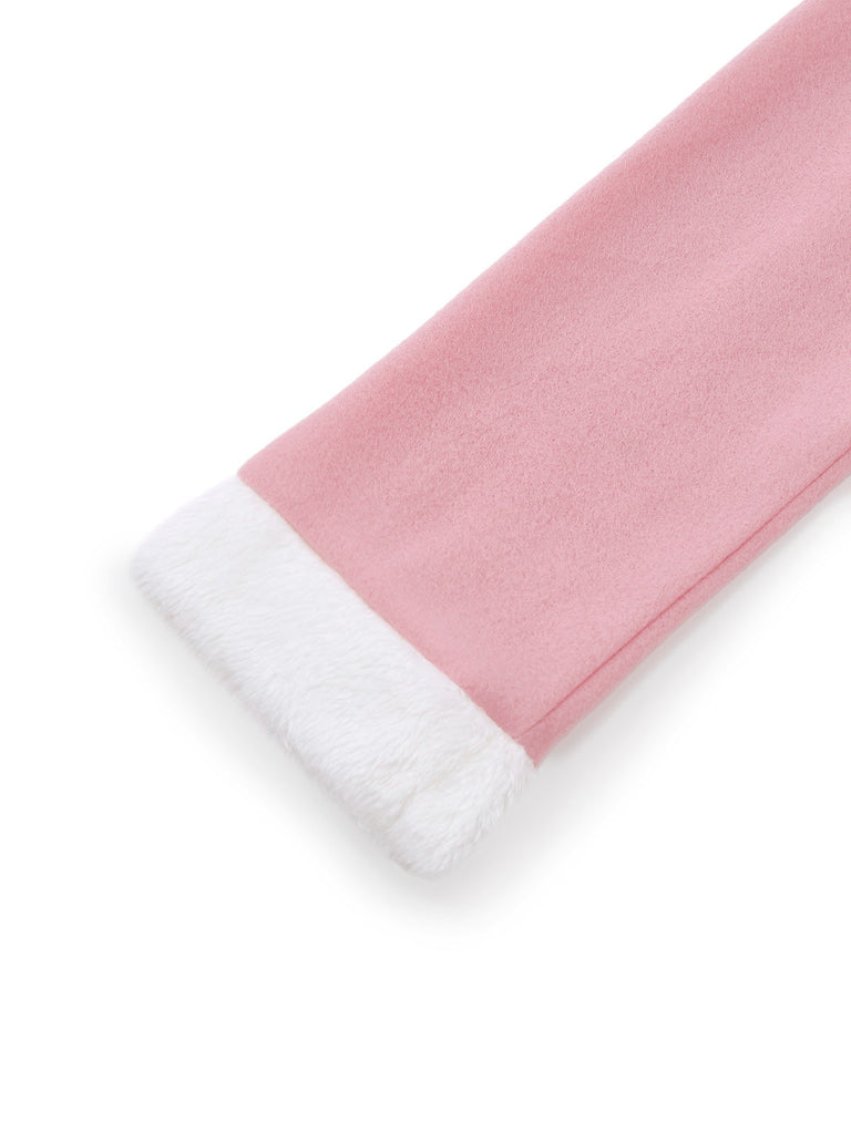 Completo con abito con orlo in peluche da elfo di Natale rosa anni '50