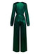 Tuta lunga metallizzata con scollo a V e maniche a lanterna verde anni '30