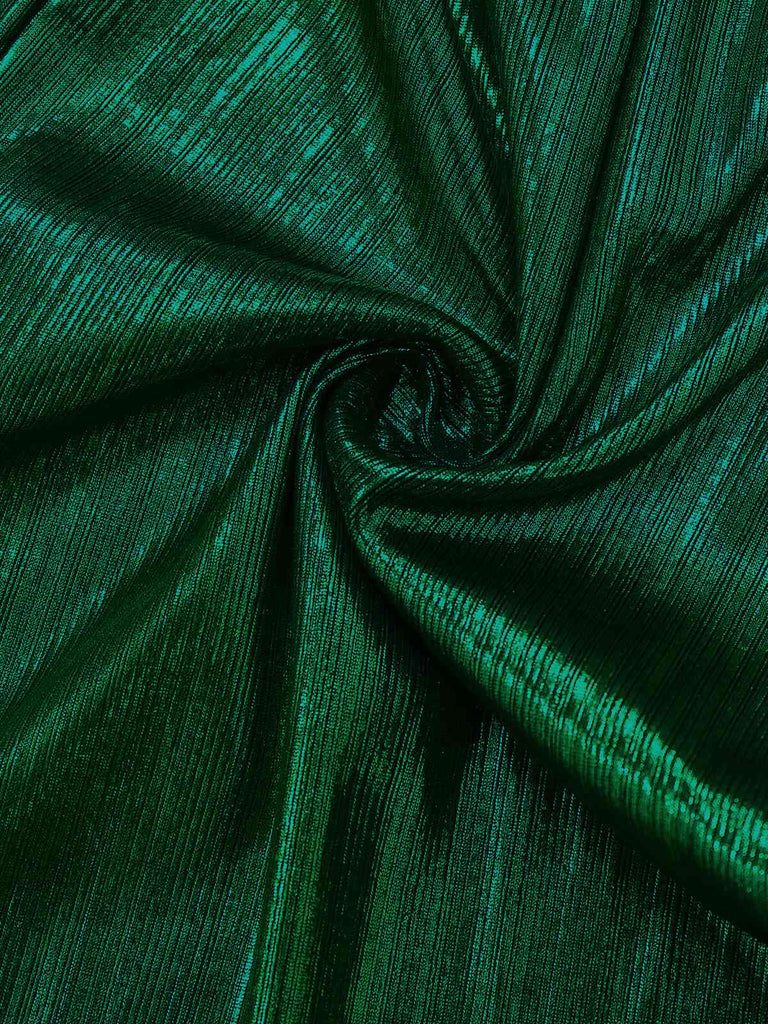 Tuta lunga metallizzata con scollo a V e maniche a lanterna verde anni '30