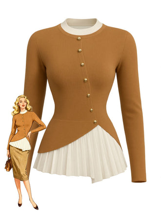 Maglia patchwork con bottoni irregolari marrone anni '70