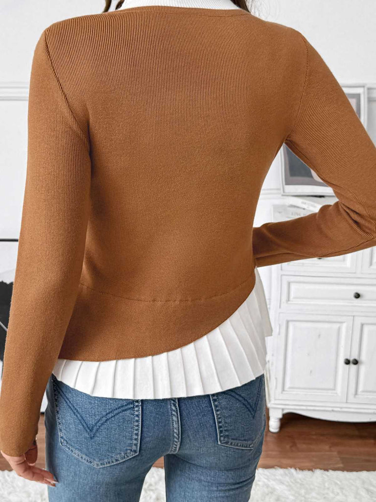 Maglia patchwork con bottoni irregolari marrone anni '70