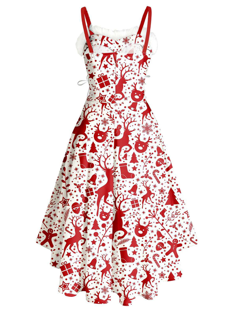 Abito natalizio a quadri in pelliccia con orlo asimmetrico anni '50