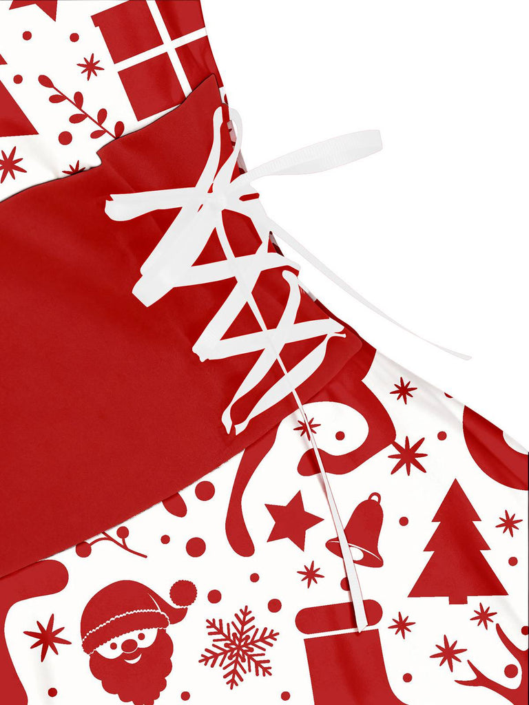 Abito natalizio a quadri in pelliccia con orlo asimmetrico anni '50