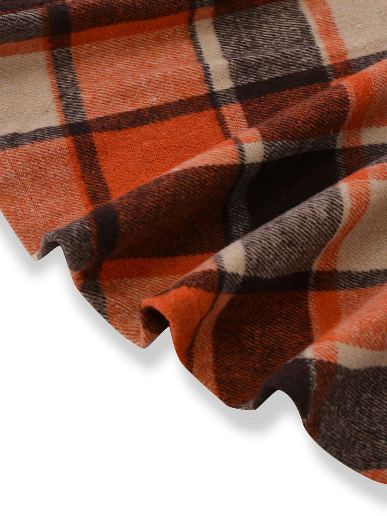 Giacca a quadri con risvolto alto e basso arancione anni '50