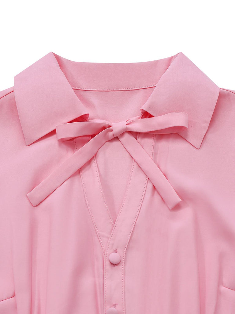 [Prevendita] Tuta lunga con colletto a fiocco rosa e grigio anni '30