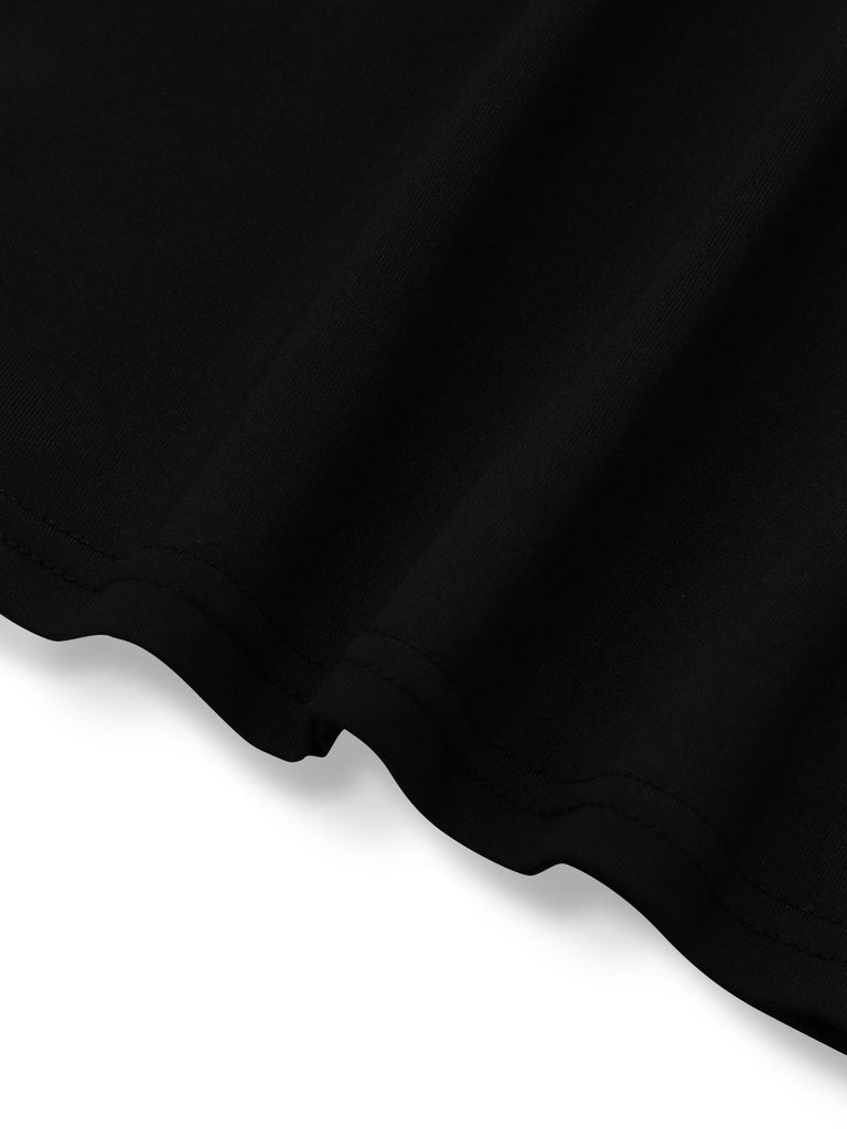 2PCS Top a collo alto e gonna floreale nero anni '30