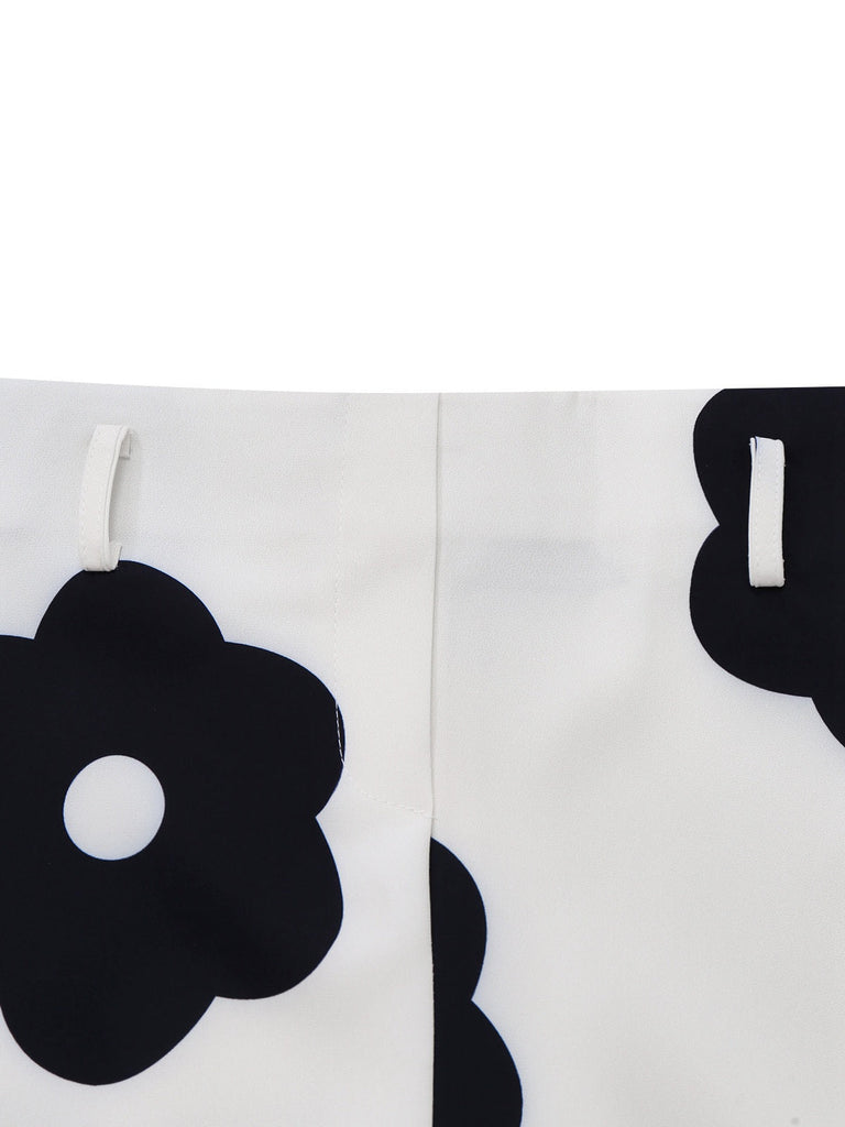 2PCS Top a collo alto e gonna floreale nero anni '30