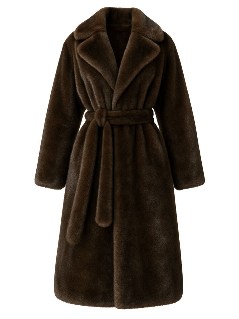 Cappotto in pelliccia sintetica con revers a tinta unita anni '50