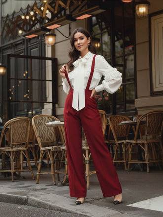 [Prevendita] Camicetta volant con nodo con maniche a lanterna bianco anni '40