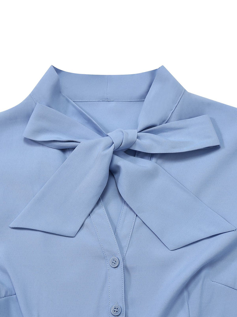 [Prevendita] Abito a tubino con fiocco e cintura blu anni '30