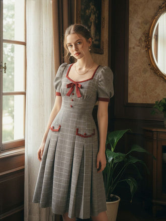 [Prevendita] Abito plissettato pied de poule marrone anni '50